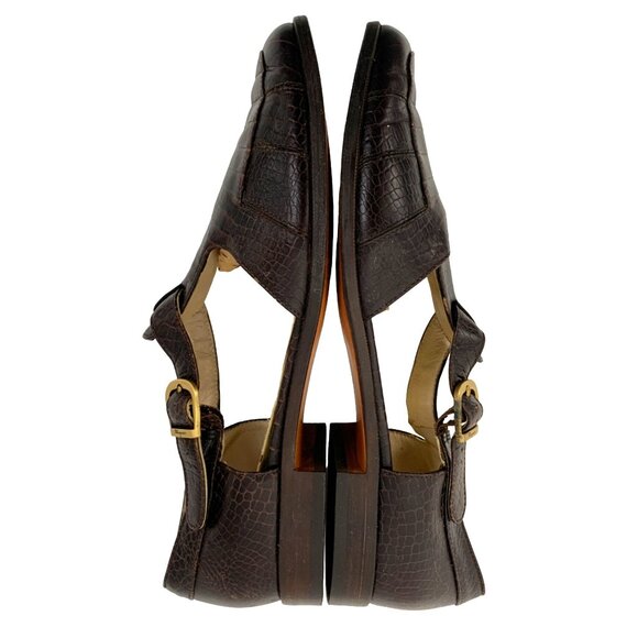 VTG Ferragamo 7B Crocodile Leather T-strap Buckle Shoes Flat Brown Italy 7965 - Picture 13 of 15